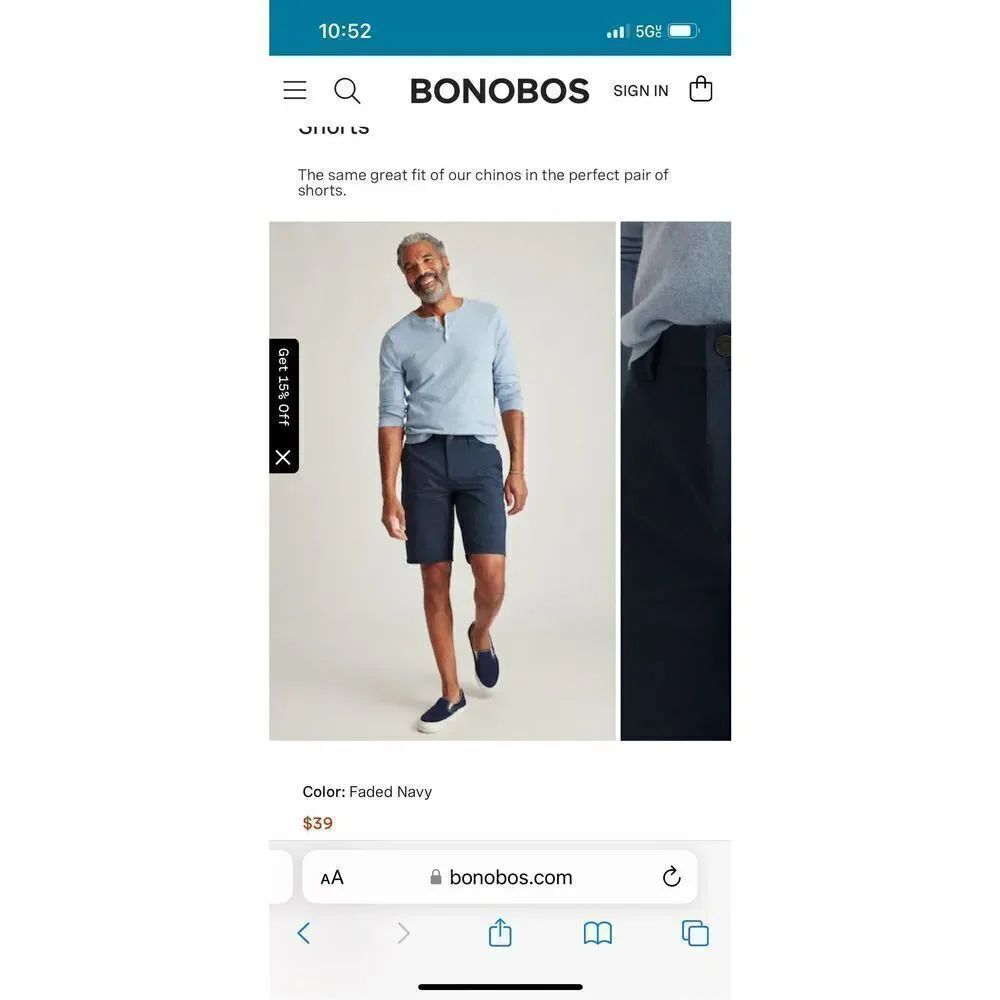 Bonobos Navy Stretch Washed Chino Shorts sz 30